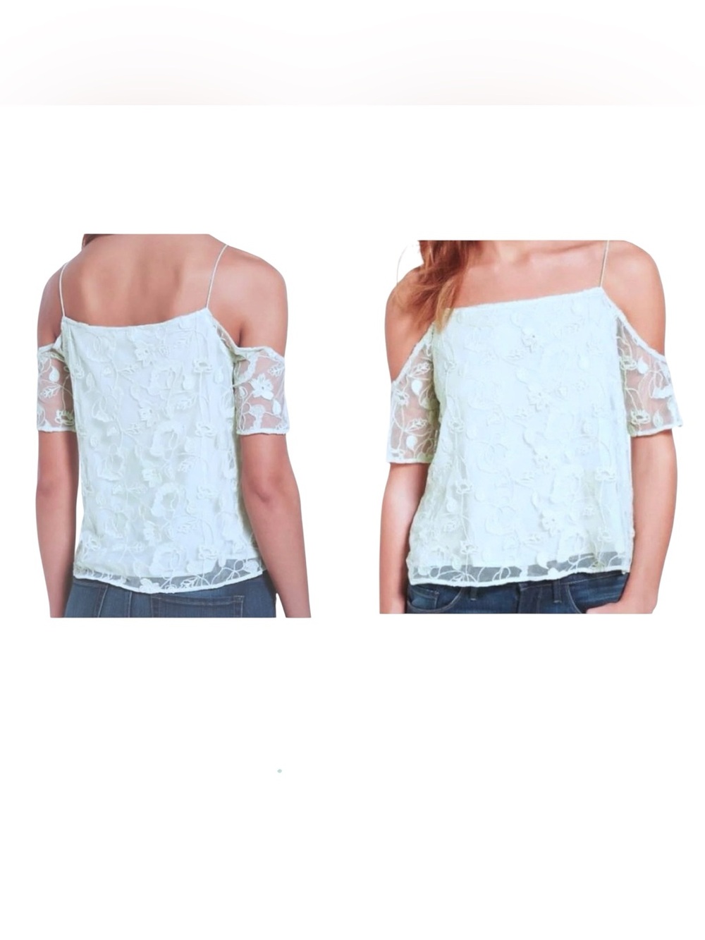 Hinge Top Large Embroidered Mesh Off Shoulder Aqua Cold Shoulder Floatie NWT